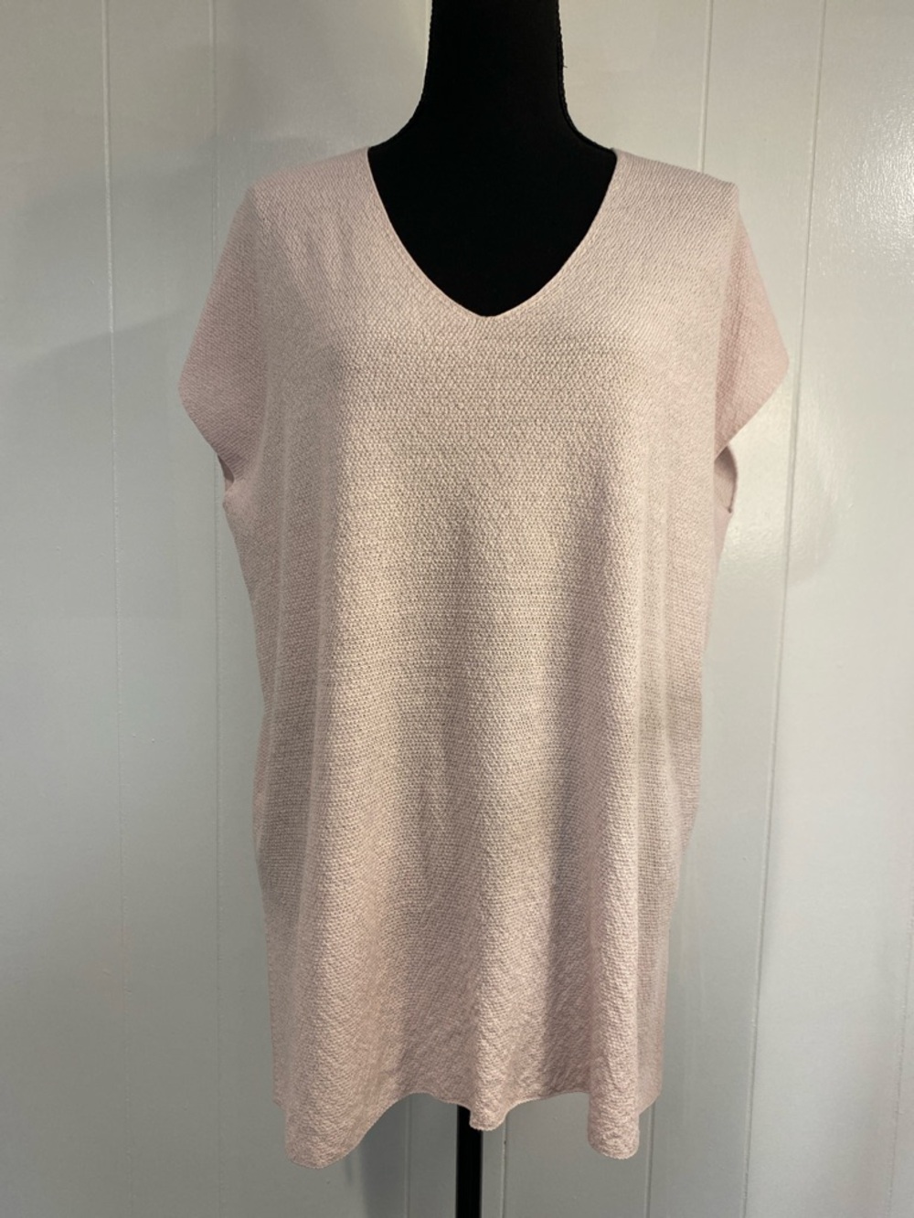 Eileen Fisher V-Neck Tunic Relaxed Quiet Luxury Minimalist Knit Blush Pink Small